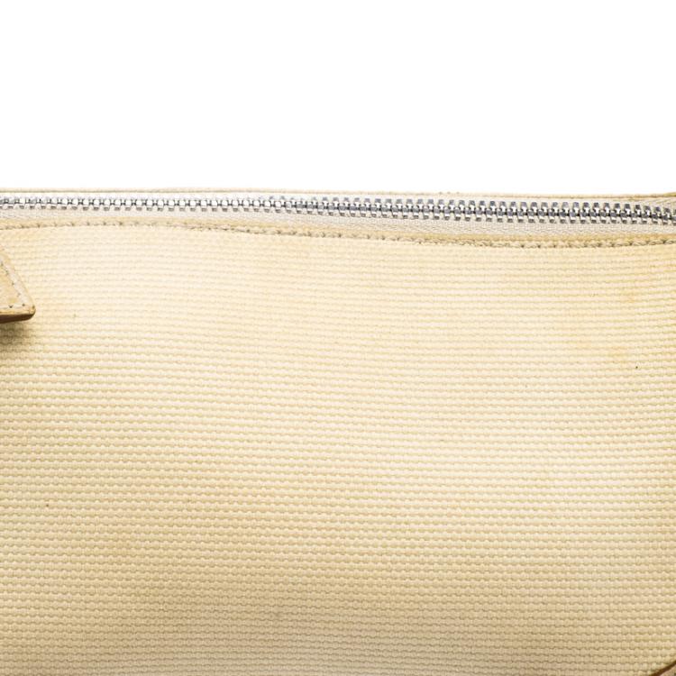 Pre Owned Salvatore Ferragamo Beige Canvas and Leather Cosmetic Pouch