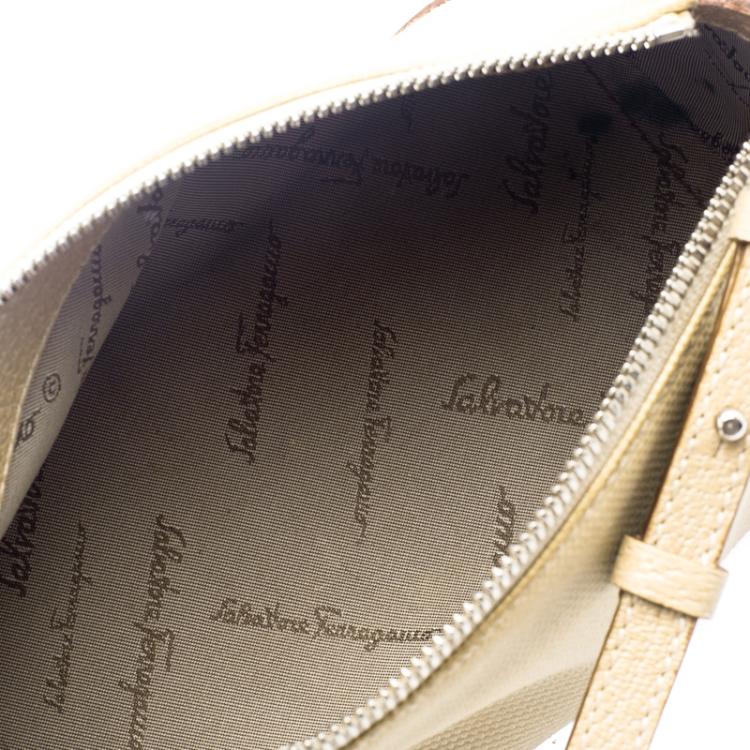 Pre Owned Salvatore Ferragamo Beige Canvas and Leather Cosmetic Pouch