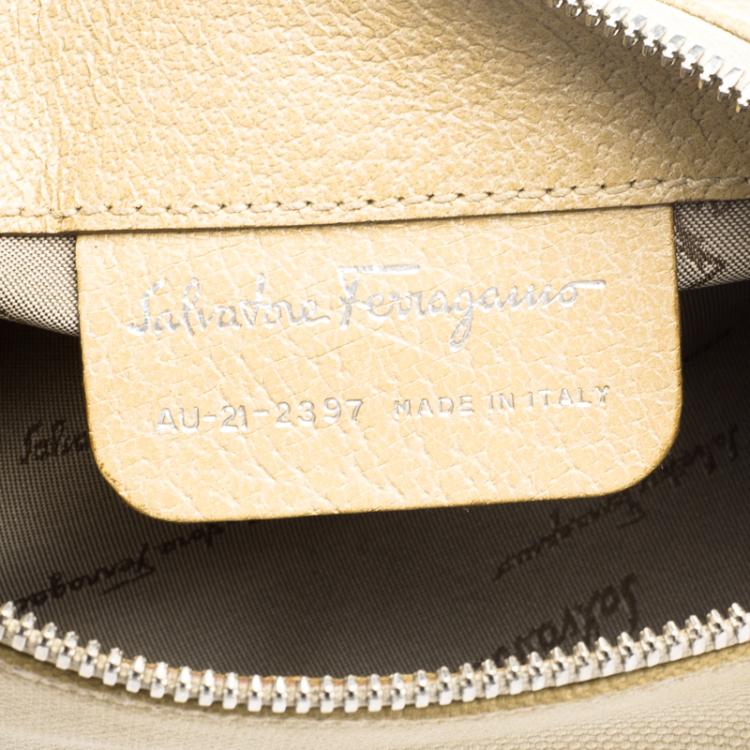 Pre Owned Salvatore Ferragamo Beige Canvas and Leather Cosmetic Pouch