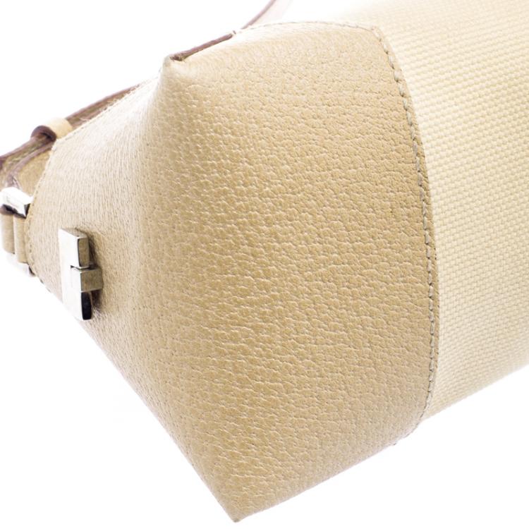 Pre Owned Salvatore Ferragamo Beige Canvas and Leather Cosmetic Pouch