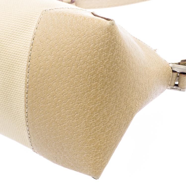 Pre Owned Salvatore Ferragamo Beige Canvas and Leather Cosmetic Pouch
