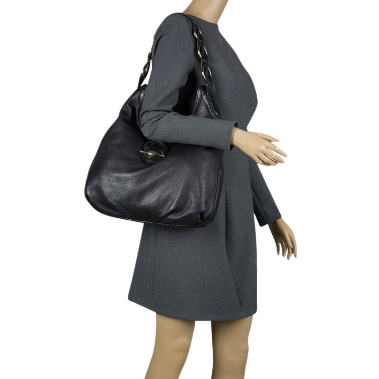Pre Owned Salvatore Ferragamo Black Leather Hobo