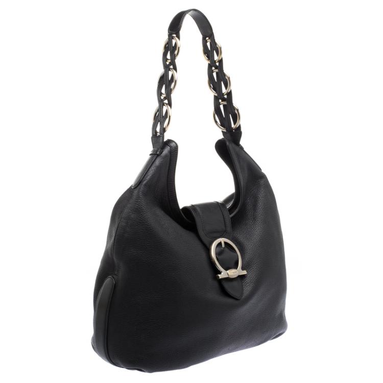 Pre Owned Salvatore Ferragamo Black Leather Hobo