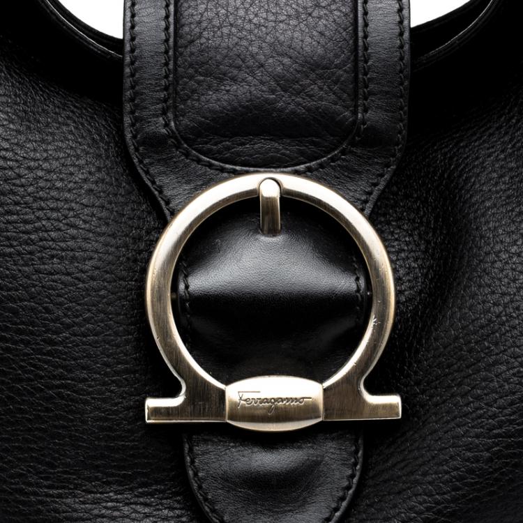 Pre Owned Salvatore Ferragamo Black Leather Hobo