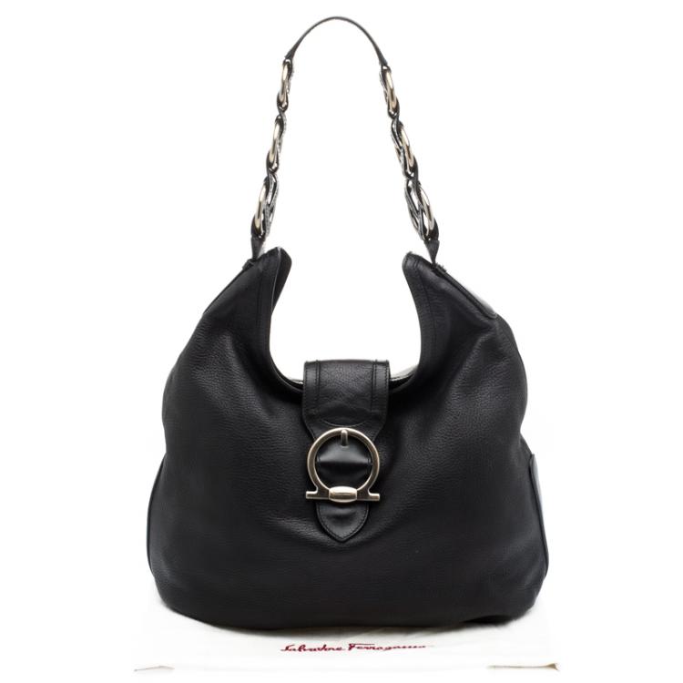 Pre Owned Salvatore Ferragamo Black Leather Hobo