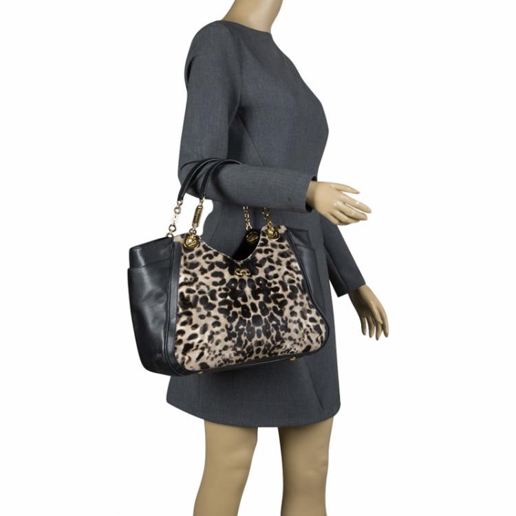 مملوكة مسبقًا Salvatore Ferragamo Black Leopard Print Calf Hair and Leather Betulla Tote