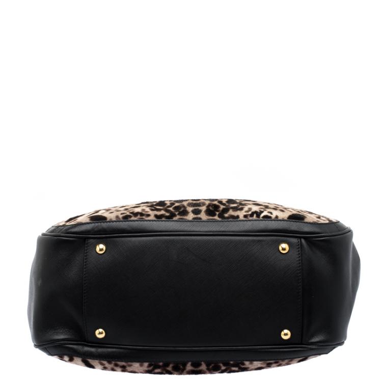 مملوكة مسبقًا Salvatore Ferragamo Black Leopard Print Calf Hair and Leather Betulla Tote