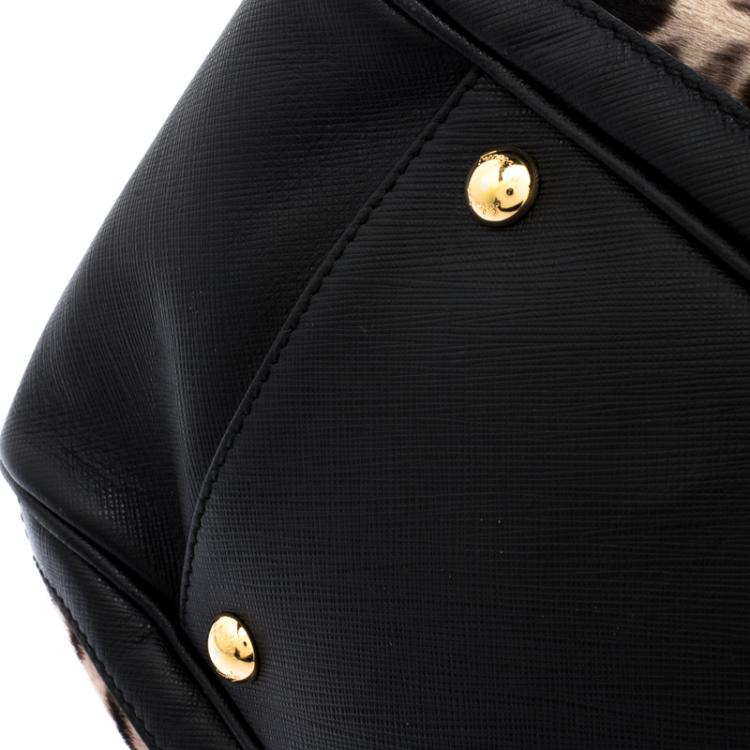 مملوكة مسبقًا Salvatore Ferragamo Black Leopard Print Calf Hair and Leather Betulla Tote