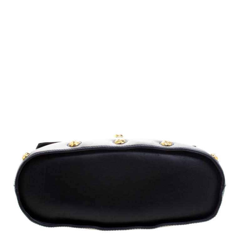 Pre Owned Salvatore Ferragamo Black Leather Vintage Studded Top Handle Bag