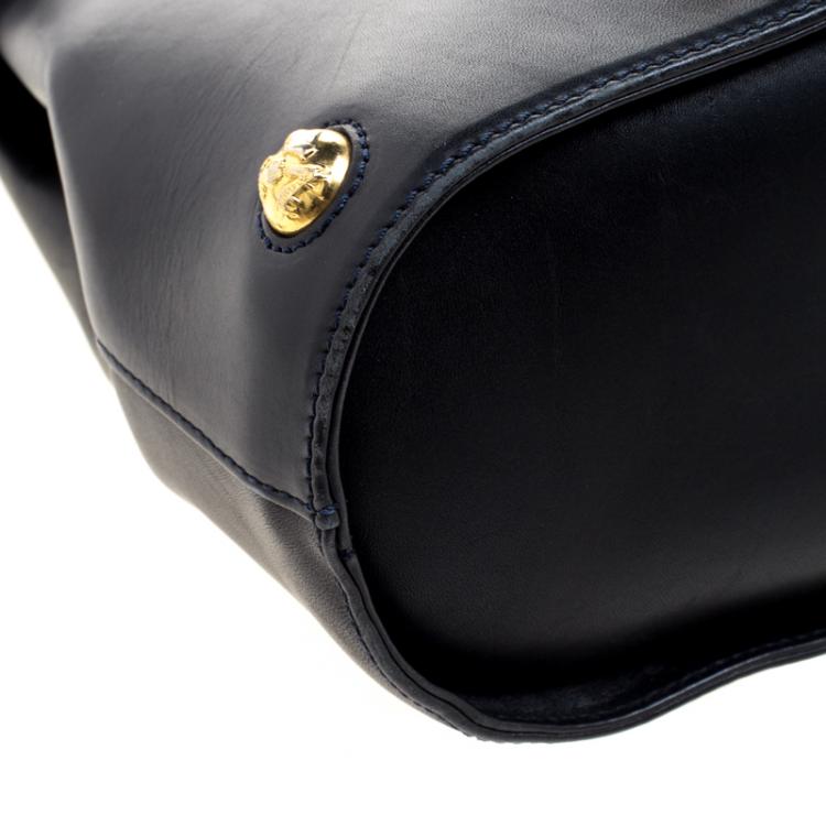 Pre Owned Salvatore Ferragamo Black Leather Vintage Studded Top Handle Bag
