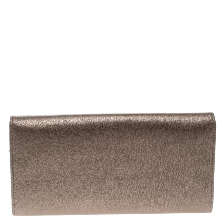 Pre Owned Salvatore Ferragamo Metallic Beige Leather Continental Wallet