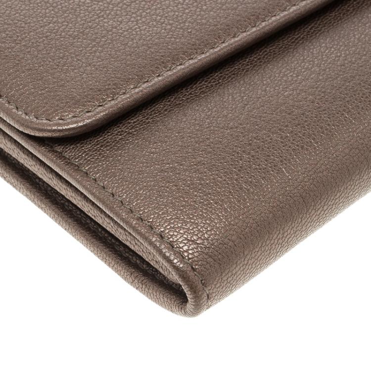 Pre Owned Salvatore Ferragamo Metallic Beige Leather Continental Wallet