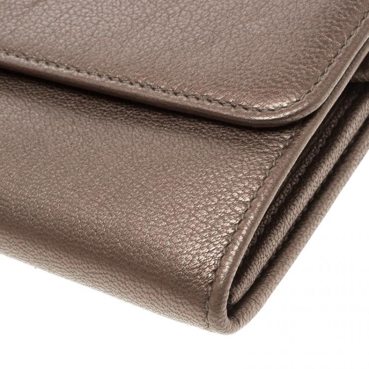 Pre Owned Salvatore Ferragamo Metallic Beige Leather Continental Wallet