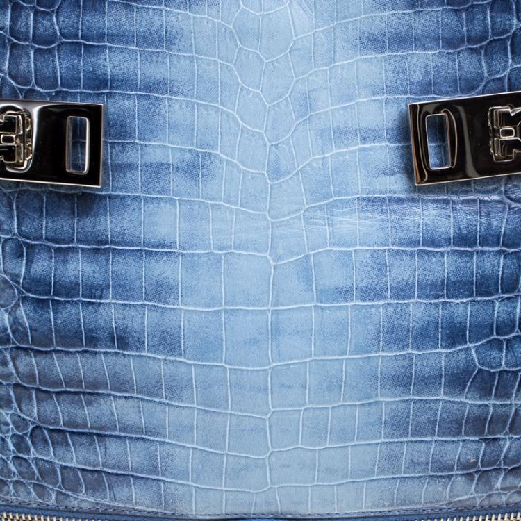 مملوكة مسبقًا Salvatore Ferragamo Blue Ombre Croc Embossed Leather Tote