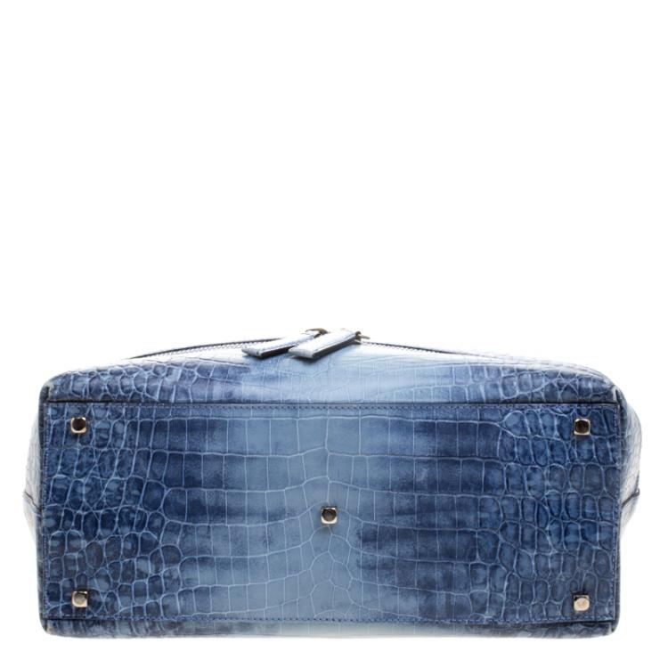 مملوكة مسبقًا Salvatore Ferragamo Blue Ombre Croc Embossed Leather Tote