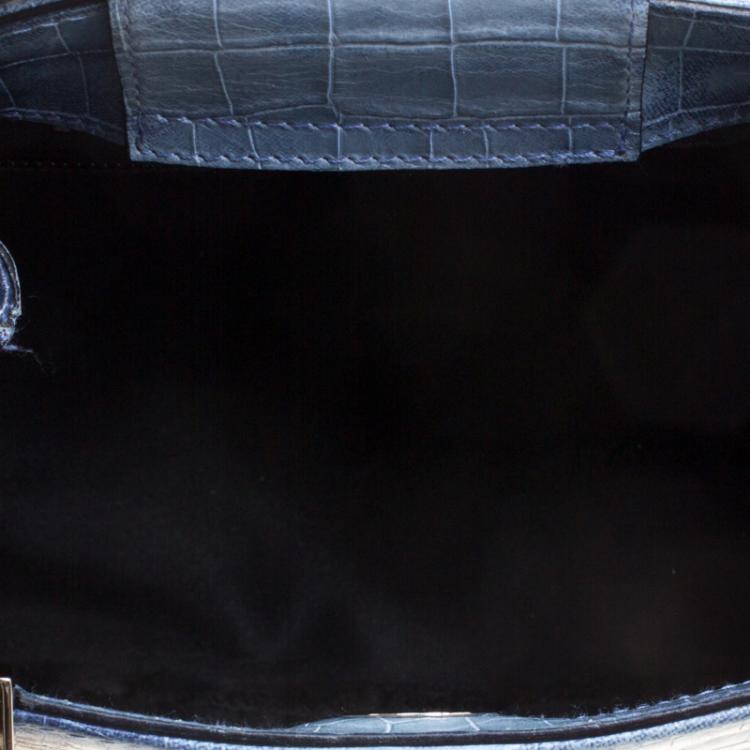 مملوكة مسبقًا Salvatore Ferragamo Blue Ombre Croc Embossed Leather Tote