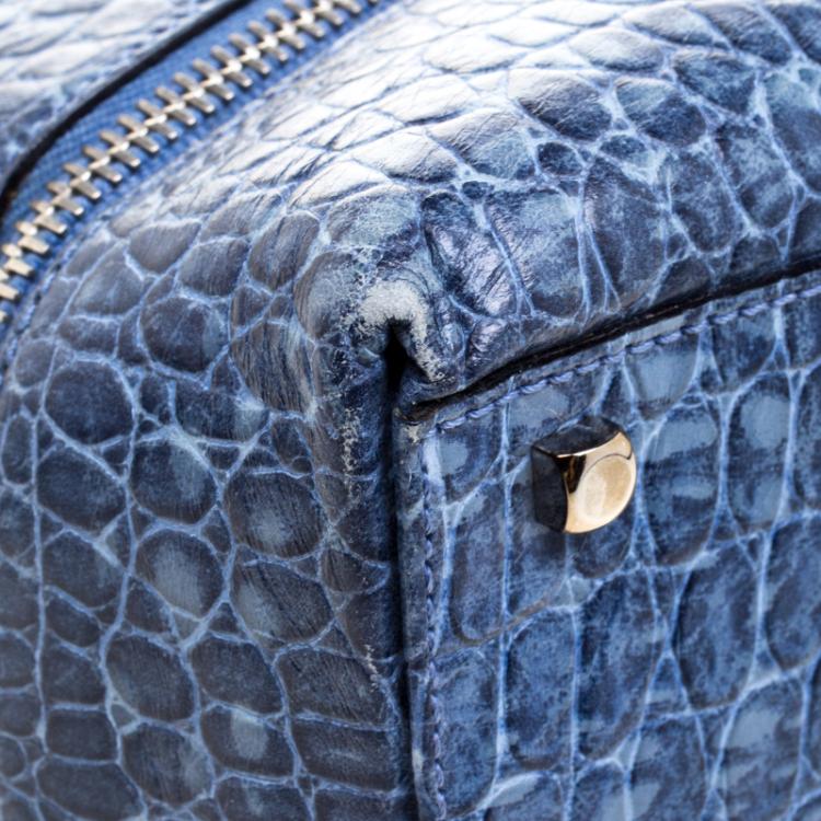 مملوكة مسبقًا Salvatore Ferragamo Blue Ombre Croc Embossed Leather Tote