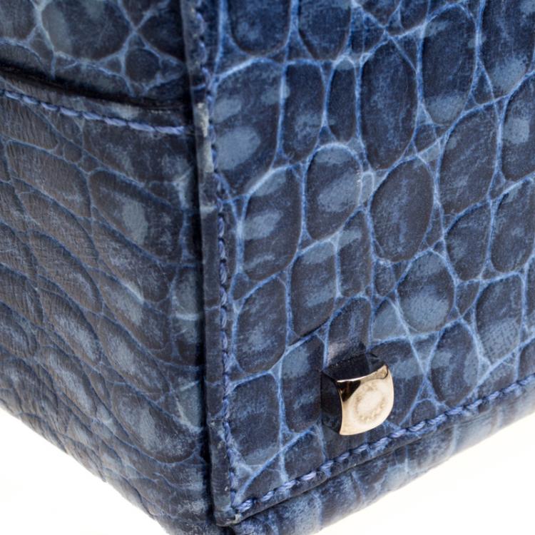 مملوكة مسبقًا Salvatore Ferragamo Blue Ombre Croc Embossed Leather Tote