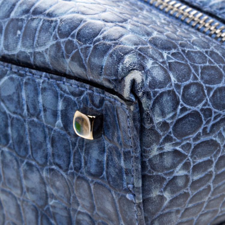 مملوكة مسبقًا Salvatore Ferragamo Blue Ombre Croc Embossed Leather Tote