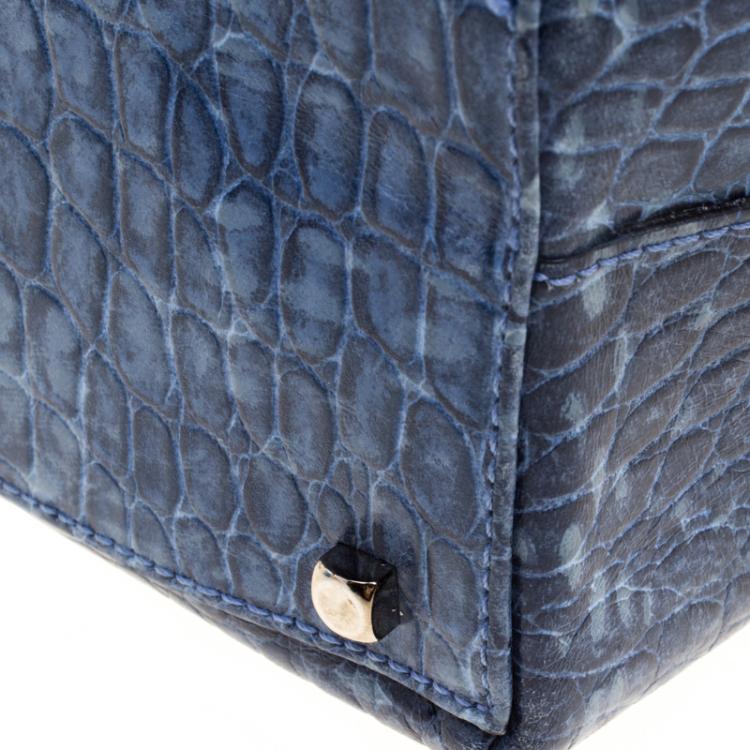 مملوكة مسبقًا Salvatore Ferragamo Blue Ombre Croc Embossed Leather Tote