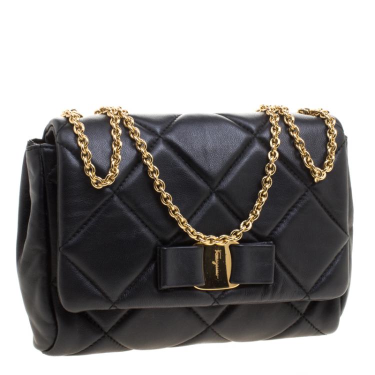 Pre Owned Salvatore Ferragamo Black Quilted Leather Miss Vara Shoulder Bag