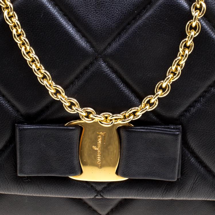 Pre Owned Salvatore Ferragamo Black Quilted Leather Miss Vara Shoulder Bag