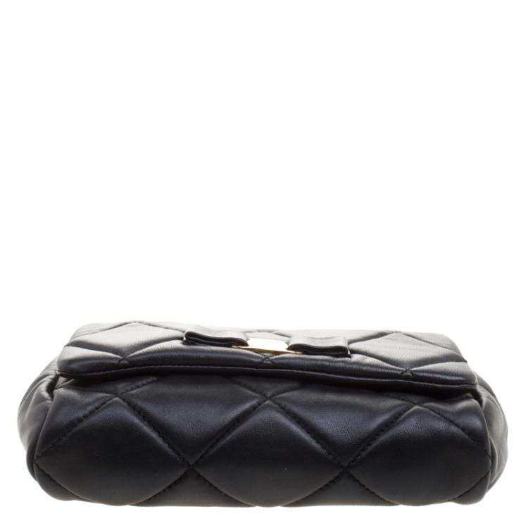 Pre Owned Salvatore Ferragamo Black Quilted Leather Miss Vara Shoulder Bag