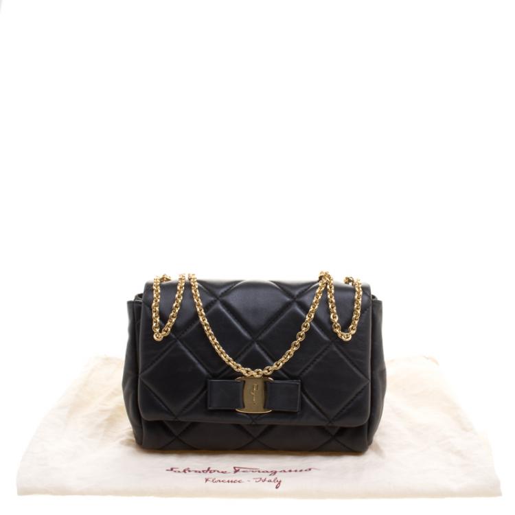 Pre Owned Salvatore Ferragamo Black Quilted Leather Miss Vara Shoulder Bag