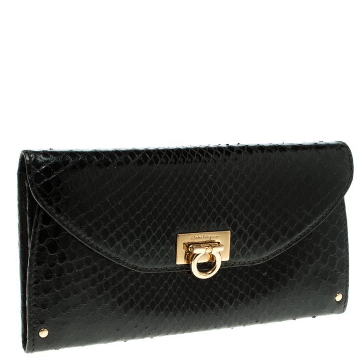 Pre Owned Salvatore Ferragamo Black Python Wallet