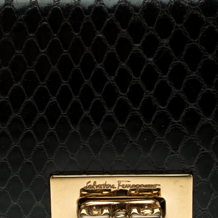 Pre Owned Salvatore Ferragamo Black Python Wallet