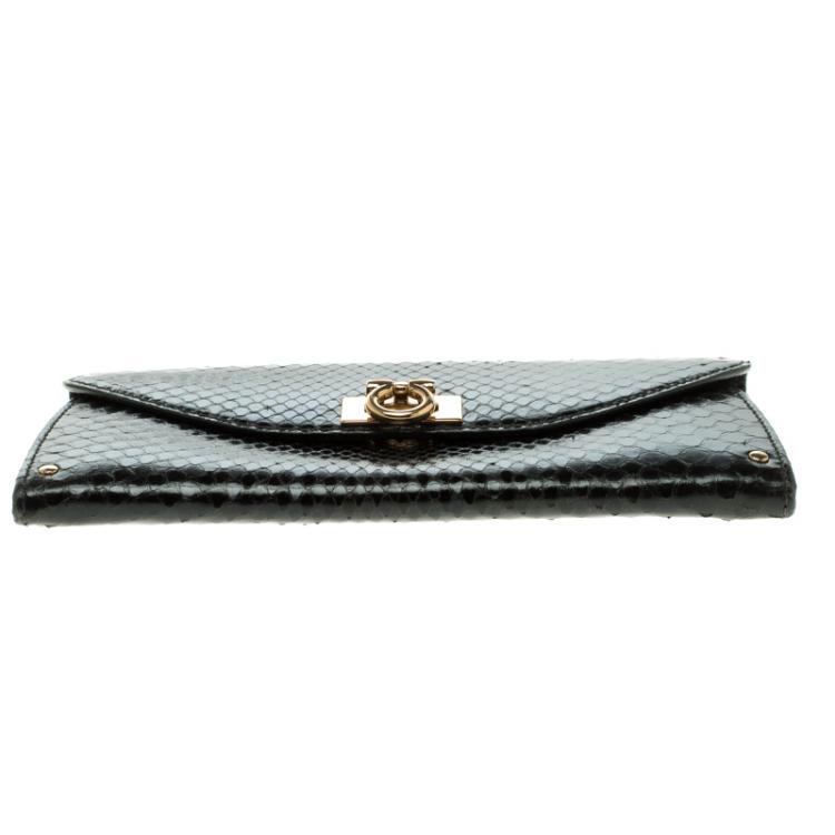 Pre Owned Salvatore Ferragamo Black Python Wallet