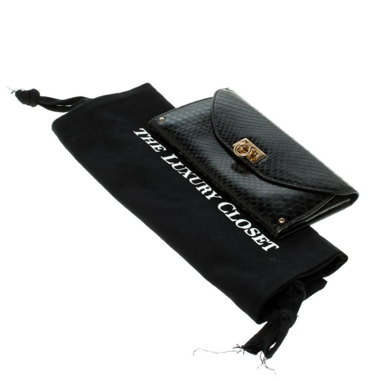 Pre Owned Salvatore Ferragamo Black Python Wallet