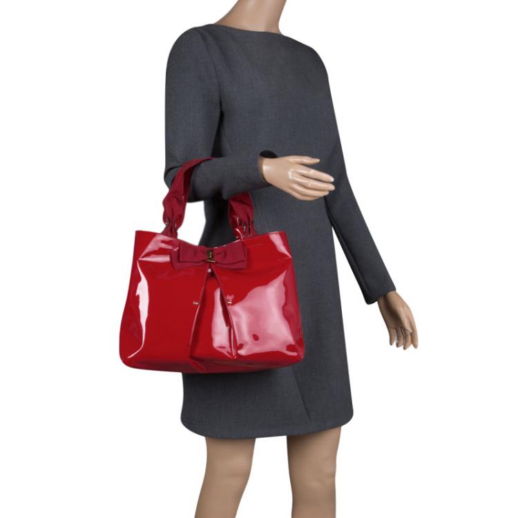 مملوكة مسبقًا Salvatore Ferragamo Red Patent Leather Miss Vara Tote