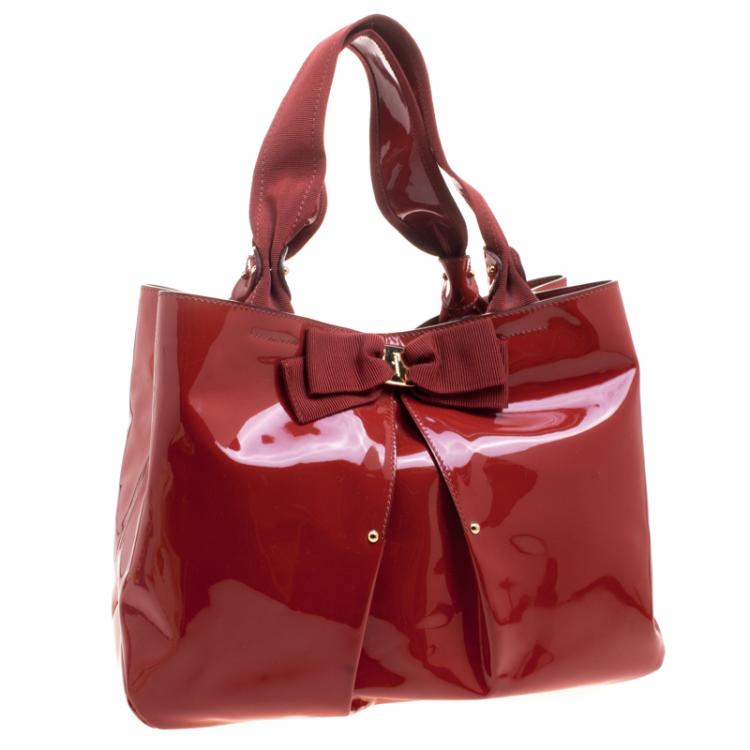 مملوكة مسبقًا Salvatore Ferragamo Red Patent Leather Miss Vara Tote