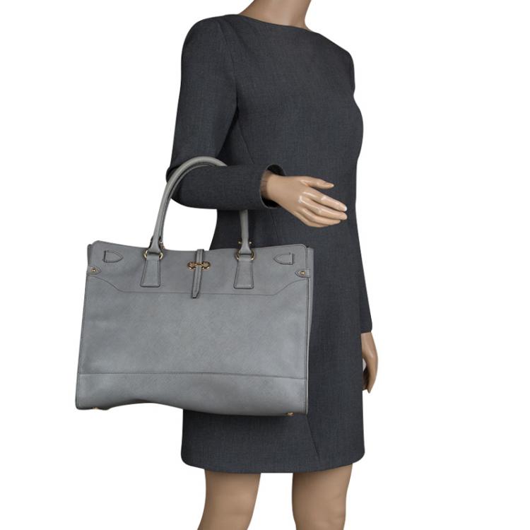 Pre Owned Salvatore Ferragamo Grey Leather Large Briana Tote