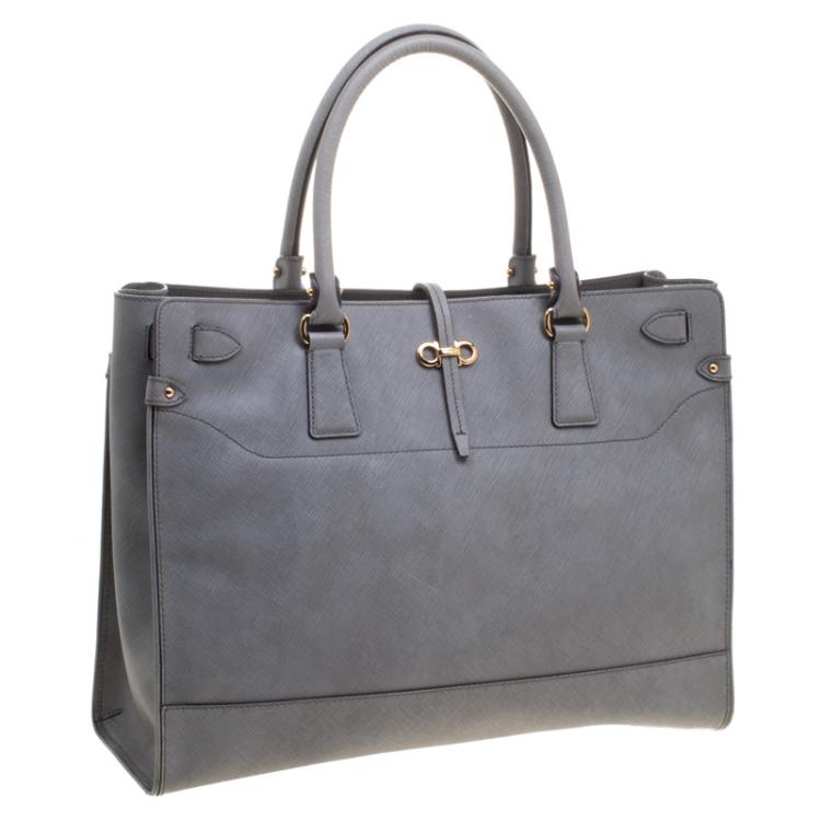 Pre Owned Salvatore Ferragamo Grey Leather Large Briana Tote