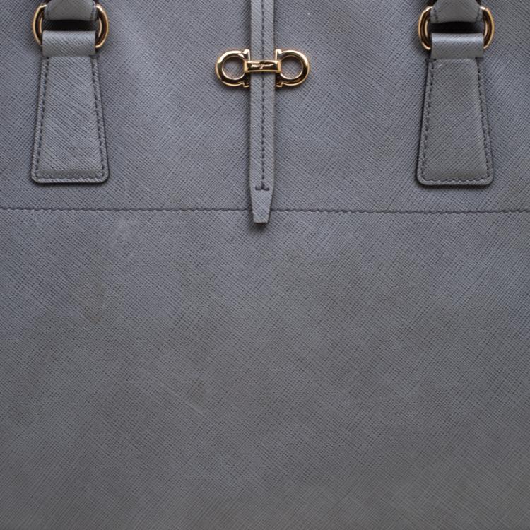 Pre Owned Salvatore Ferragamo Grey Leather Large Briana Tote