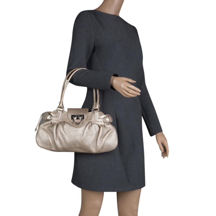 Pre Owned Salvatore Ferragamo Gold Leather Marisa Shoulder Bag