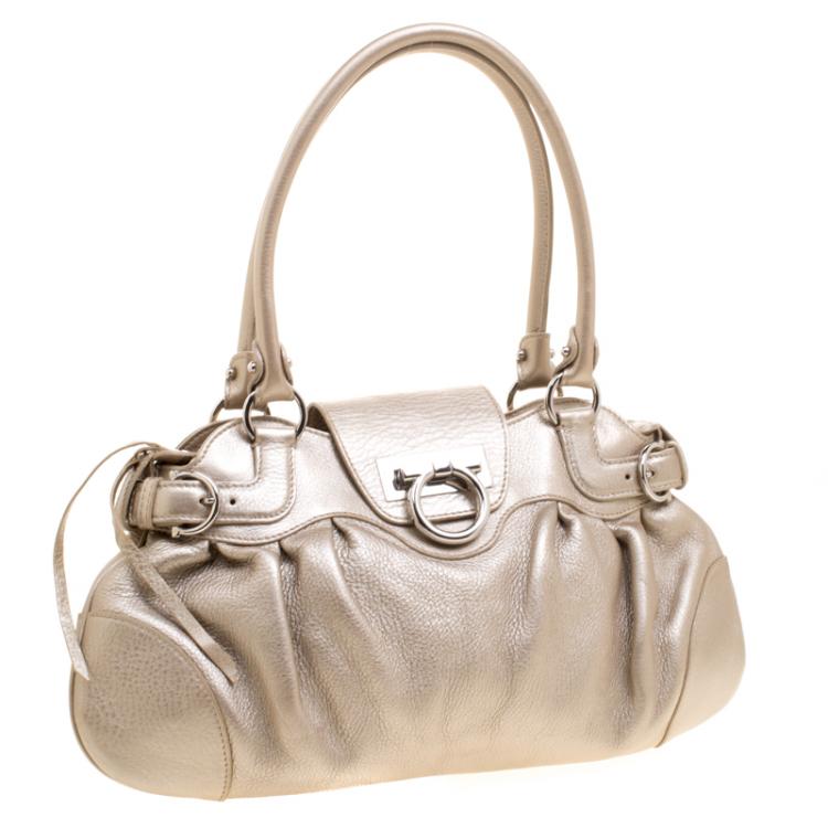 Pre Owned Salvatore Ferragamo Gold Leather Marisa Shoulder Bag