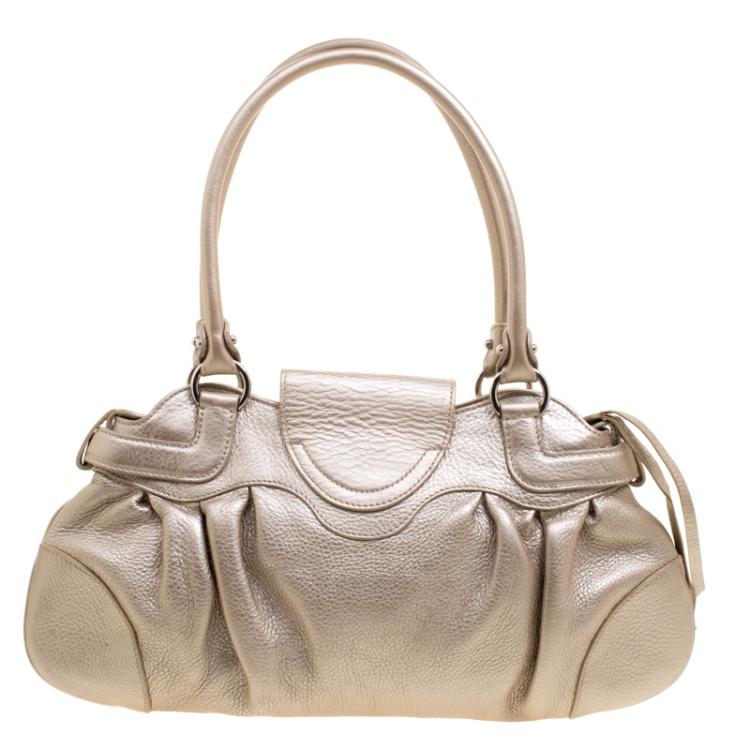 Pre Owned Salvatore Ferragamo Gold Leather Marisa Shoulder Bag