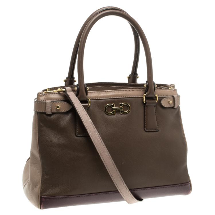 مملوكة مسبقًا Salvatore Ferragamo Beige/Purple Leather Batik Tote