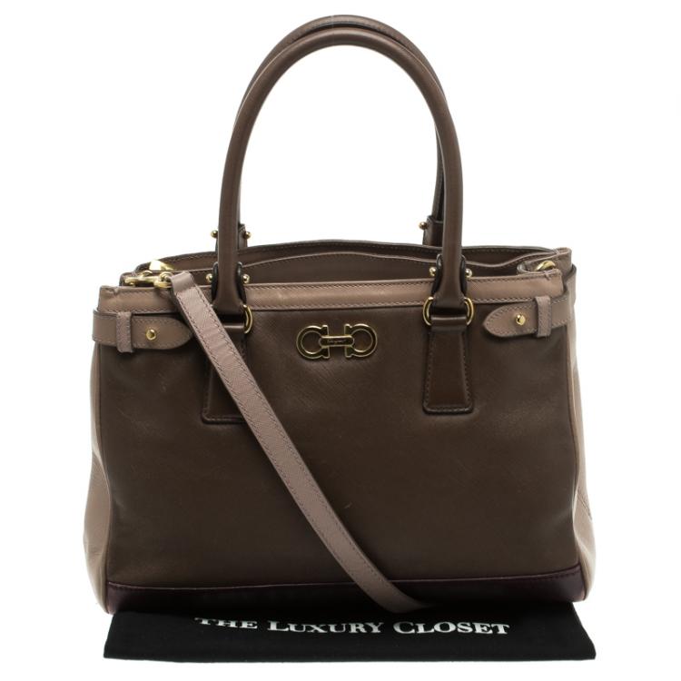 مملوكة مسبقًا Salvatore Ferragamo Beige/Purple Leather Batik Tote