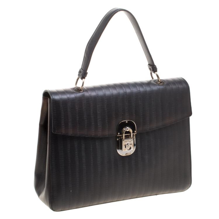 مملوكة مسبقًا Salvatore Ferragamo Black Embossed Leather Top Handle Bag