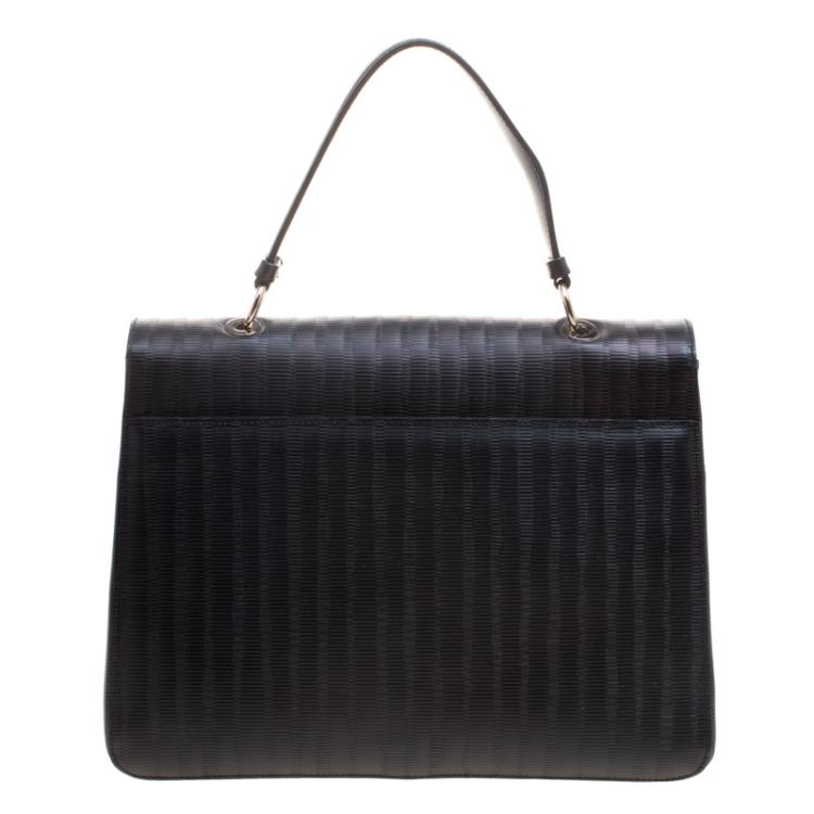 مملوكة مسبقًا Salvatore Ferragamo Black Embossed Leather Top Handle Bag