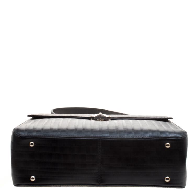 مملوكة مسبقًا Salvatore Ferragamo Black Embossed Leather Top Handle Bag