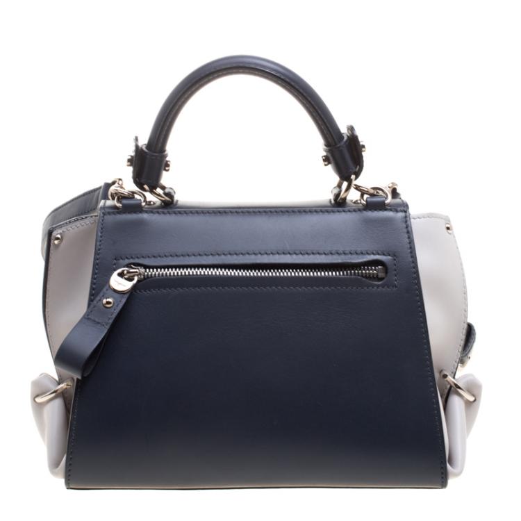 Pre Owned Salvatore Ferragamo Navy Blue/White Leather Sofia Top Handle Bag