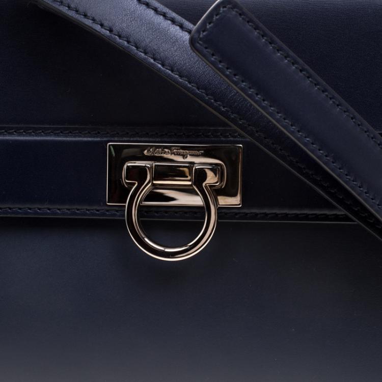 Pre Owned Salvatore Ferragamo Navy Blue/White Leather Sofia Top Handle Bag