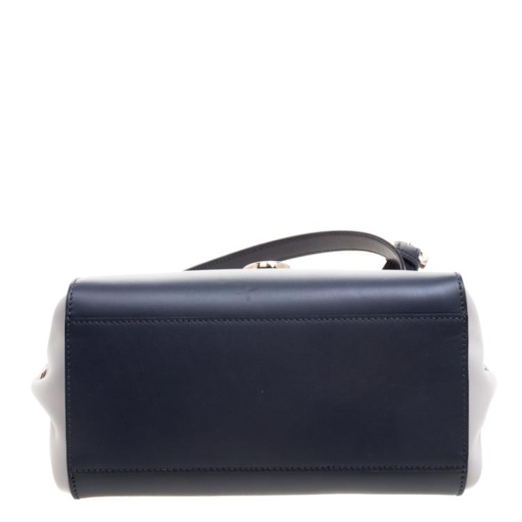 Pre Owned Salvatore Ferragamo Navy Blue/White Leather Sofia Top Handle Bag