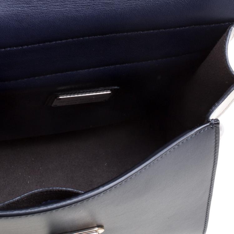 Pre Owned Salvatore Ferragamo Navy Blue/White Leather Sofia Top Handle Bag
