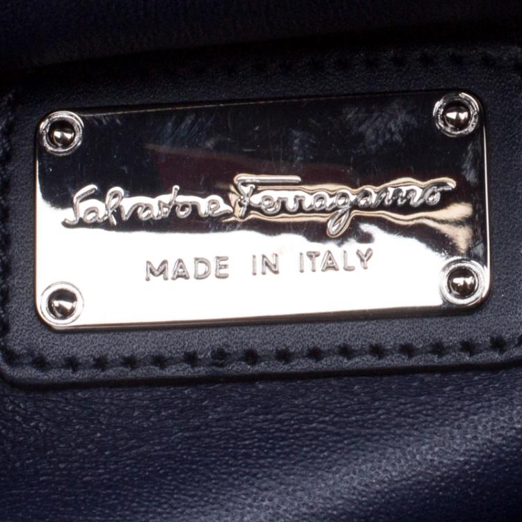 Pre Owned Salvatore Ferragamo Navy Blue/White Leather Sofia Top Handle Bag